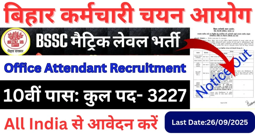 BSSC Office Attendant Recruitment 2025