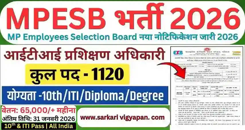 MPESB ITI Training Officer Recruitment 2026