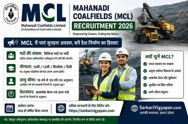 mahanadi coalfields (mcl) recruitment 2026