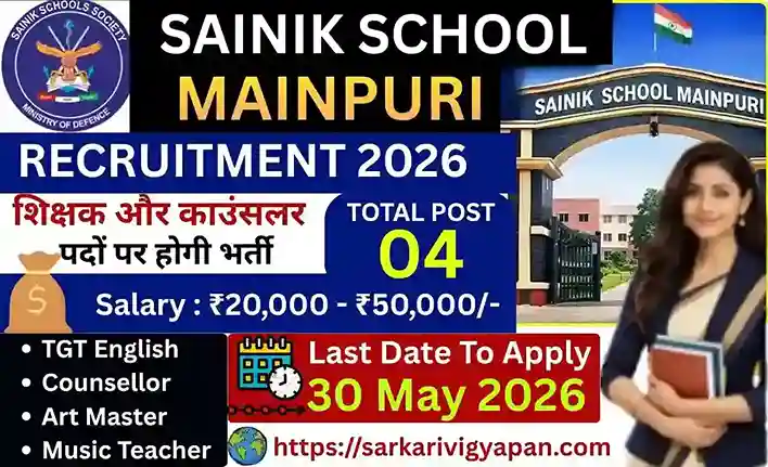 Sainik School Mainpuri Vacancy 2026