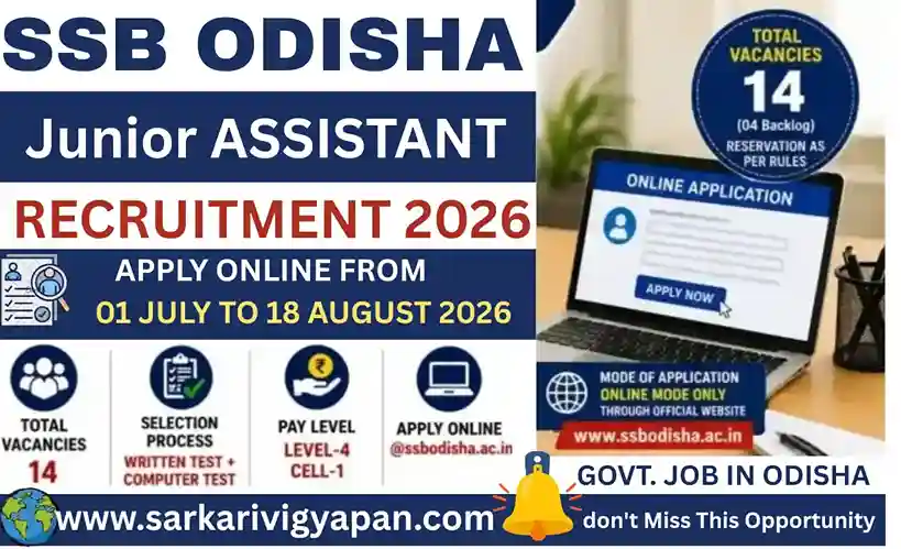 SSB Odisha Junior Assistant Recruitment 2026