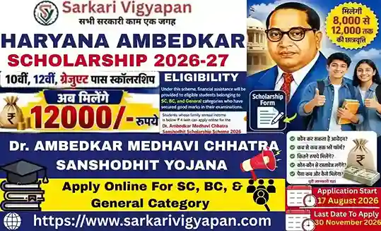 Haryana Ambedkar Scholarship Yojana 2026-27