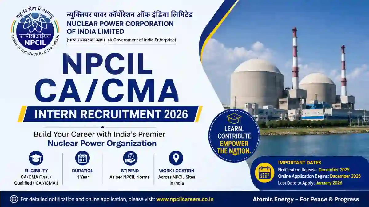 NPCIL CA/CMA Intern Recruitment 2026