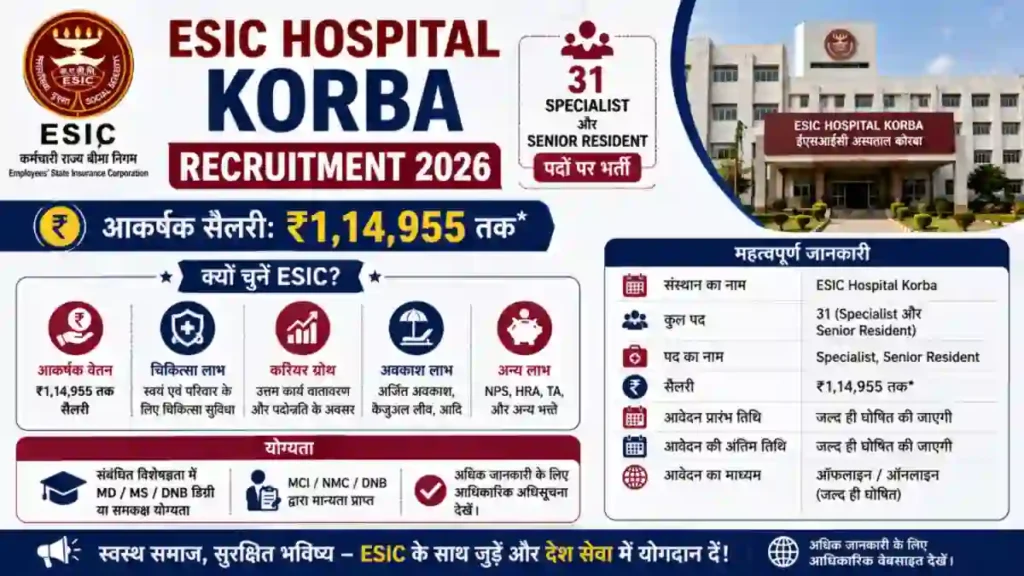 ESI hospital Korba Recruitment 2026